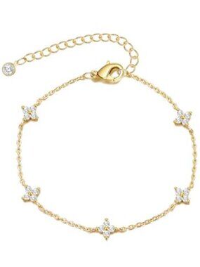 14K Gold Plated Bracelet for Women Dainty Evil Eye Clover Heart Cubic Zirconia